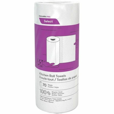 Cascades PRO Kitchen Roll Towel - 2 Ply - 70 Sheets/Roll - White - Fiber, Paper - 30 / Case 2 PLY  WHITE  30/CTN 100% RECYCLED  11" X 8" SHEET