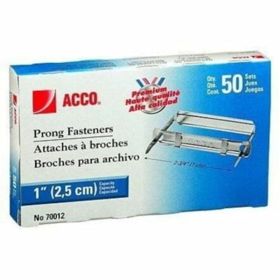 ACCO Premium Paper Fastener - 2.75" (69.85 mm) Length - 1" Size Capacity - for Paper - Smooth - 50 / Box BASES W/ ATTACHED PRONGS COM- PRESSORS 2-3/4 CENTRES 50/BX