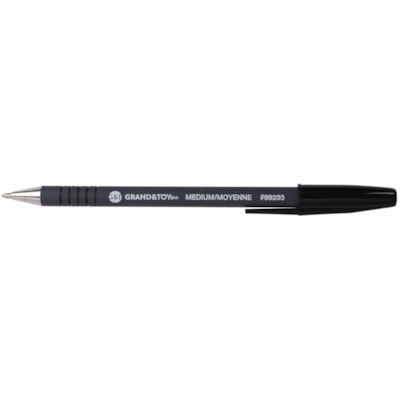 Grand & Toy Rubber Grip Ballpoint Stick Pens, Black, Medium, 12/Box - Medium Round Pen Point - Black Ink - Black Barrel - 12 / Box RUBBERIZED BARREL USES 97324 REFILL ROUNDEDGE