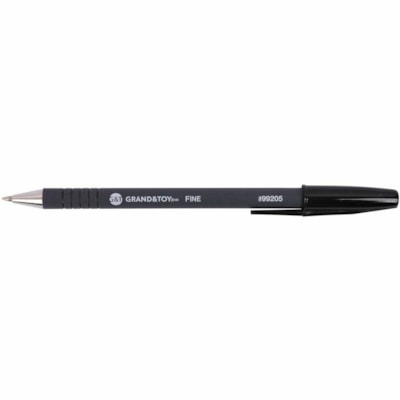 Grand & Toy Rubber Grip Ballpoint Stick Pens, Black, Fine, 12/Box - Fine Round Pen Point - Black Ink - Black Barrel - 12 / Box RUBBERIZED BARREL USES 97824 REFILL ROUNDEDGE