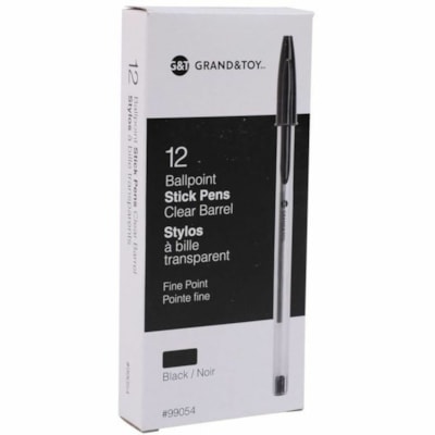 Grand & Toy Premium Ballpoint Pens, Black, Fine, 12/Box - Fine Round Pen Point - Black Ink - Black Barrel - 12 / Box PREMIUM TUNGSTEN CARBIDE BALL NON-CLOGGING INK NON-REFILLABL