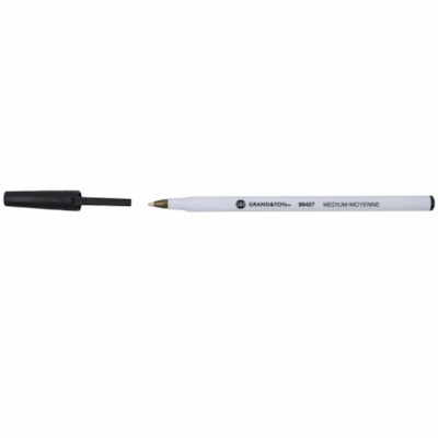 Grand & Toy Premium Ballpoint Stick Pens, Black, Medium, 12 Each/BX - Medium Round Pen Point - Black Ink - White Barrel - 12 / Box ROUND WHITE BARREL DISPOSABLE 