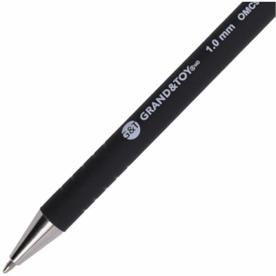Grand & Toy Rubber Barrel Retractable Ballpoint Pens, Black, Medium, 1.0 mm, 12/BX - 1 mm (0.04") Medium Round Pen Point - Refillable - Retractable - Black Ink - Black Barrel - 12 / Box NON SLIP GRIP REFILLABLE ROUNDEDGE REPLACED 99198