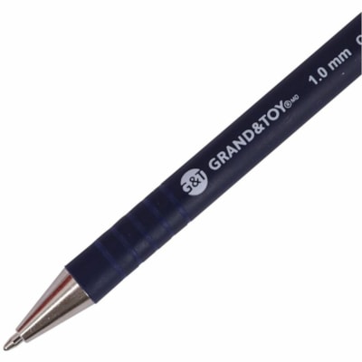 Grand & Toy Rubber Barrel Retractable Ballpoint Pens, Blue, Medium, 1.0 mm, 12/BX - 1 mm (0.04") Medium Round Pen Point - Refillable - Retractable - Blue Ink - Blue Barrel - 12 / Box NON SLIP GRIP REFILLABLE ROUNDEDGE REPLACED 99197