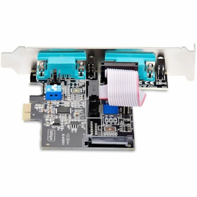 StarTech.com 2-Port Serial PCIe Card, Dual-Port RS232/RS422/RS485 Card, 16C1050 UART, ESD Protection, Windows/Linux, TAA-Compliant - 2-Port PCIe Serial Card features on-board DIP switches allowing each DB9 port to operate in RS-232/RS-422/RS-485 independently; Jumpers provide the option of 12V/5V/RI  CTLR 