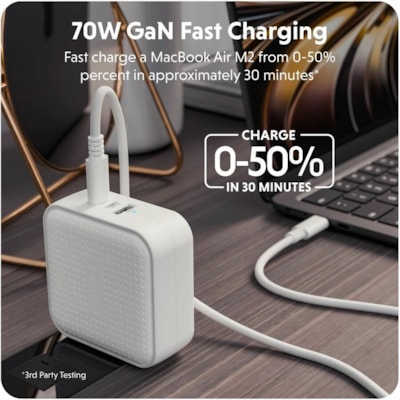 Hyper HyperJuice AC Adapter - 70 W - White AL CHARGER (2 USB-C/1 USB-A PO RTS) W/TRAVEL ADAPTE