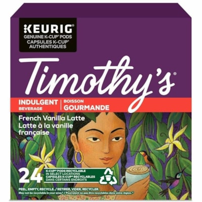 Timothy's K-Cup French Vanilla Latte Coffee - Compatible with Keurig K-Cup Brewer - Medium - 24 K-Cup - 24 / Box TIMOTHY'S  24CT 