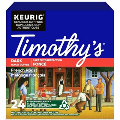 Timothy's K-Cup French Roast Dark Roast Coffee - Compatible with Keurig K-Cup Brewer - American, Regular - Dark - K-Cup - French Roast - 24 / Box  