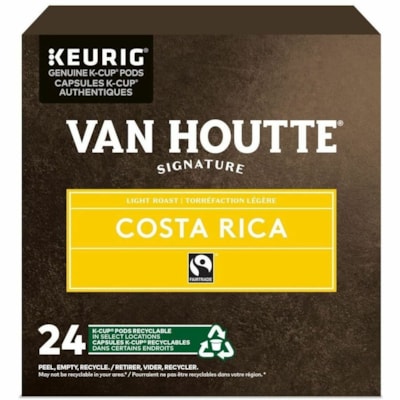 VAN HOUTTE K-Cup Costa Rica Light Roast Signature Coffee - Compatible with Keurig K-Cup Brewer - Regular, American - Light - K-Cup - Costa Rica - Kosher - 24 / Box  