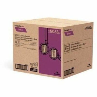 Cascades PRO Dinner Napkins, 1/8 Fold - 2 Ply - 1/8 Fold - White - Fiber 1/8 FOLD 2-PLY WHITE 150X20PK 16"X15"