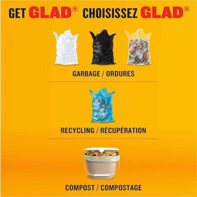 Glad Easy-Tie Trash Bag - 11.89 gal (45000 mL) Capacity - Tie Closure - White - Plastic - Garbage, Kitchen - 12 / Pack FEBREZE FRESH CLEAN SCENT TALL 