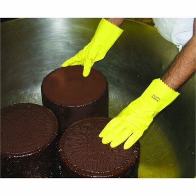 RONCO - Gants de travail Light-Fit 1533207 - épaisseur de gant 16 mil (0,41 mm) x longueur de gant 12 po (304,80 mm) - Mouillé Protection - Petit Taille - Pour Main droite / gauche - Latex - Jaune - Réutilisable, Usage occasionnel, Résistant aux produits chimiques, Absorb 12 PR 