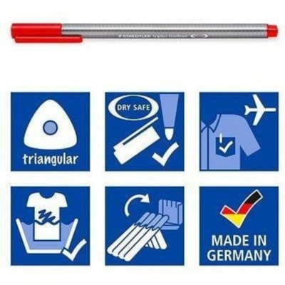 Staedtler Triplus Permanent Marker - 0.3 mm (0.01") Extra Fine Marker Point - Yellow, Orange, Red, Pink, Dark Blue, Light Blue, Dark Green, Light Green, Brown, Black Ink - Silver Gray Barrel - 10 / Pack PEN - 10PK ERGO GRIP  DRY SAFE ARTS & DRAFTING SUPERFINE