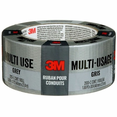 3M Multi-Use Duct Tape 2930-C, 1.88 in x 30 yd (48.0 mm x 27.4 m) - 30 yd (27.4 m) Length x 1.88" (47.8 mm) Width - Gray - Natural Rubber Adhesive - For Bundling, Cord, Patching, Reinforcing, Repair, Indoor, General Purpose - 1 Each 48.0 MM X 27.4 M 