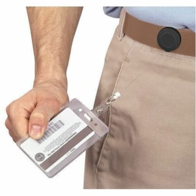 Merangue ID Badge Reels - Vertical - 1.25" (31.75 mm) Height x 1.20" (30.48 mm) Width - Plastic, Metal - Black, Clear - Retractable, Reusable - 25 / Pack KLIP N' PULL 24' WIRE 25 PACK