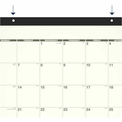 At-A-Glance 2025 Recycled Monthly Desk Pad, Standard, 22" x 17" - Standard - Julian Dates - Monthly - 12 Month - January 2025 to December 2025 - 1 Month Single Page Layout - 17" (431.80 mm) x 22" (558.80 mm) Sheet Size - White Sheet - 2 x Holes - 2.63" (66.68 mm) x 2.38" (60.33 mm) Block - Headband  100% PC PAPER 