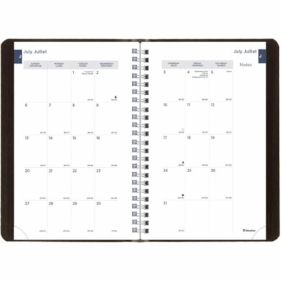 Blueline 2025-2026 13-Month Weekly/Monthly Academic Planner - July to July - 8" x 5" - Black - Bilingual - Academic - Weekly, Monthly - 13 Month - July 2025 to July 2026 - 1 Week Double Page Layout - 5" (127 mm) x 8" (203.20 mm) Sheet Size - Twin Wire - Black - Paper - Vicuana Cover - Holiday Listin  