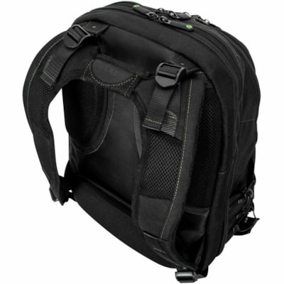 Targus Spruce EcoSmart TBB013US Carrying Case (Backpack) for 15.6" to 16" Notebook, Workstation, Accessories - Black, Green  - Drop Resistant, Bump Resistant - Polyester, Fabric, Plastic Body - Checkpoint Friendly - Shoulder Strap, Trolley Strap - 18.75" (476.25 mm) Height x 13" (330.20 mm) Width x   CASE 