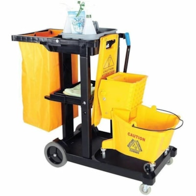 Globe Janitorial Cart Replacement Bag - For Janitor Cart - Yellow - Vinyl - 27.50" (698.50 mm) Height x 15" (381 mm) Width x 12" (304.80 mm) Length - 1 Box 6 GROMMET REPLACEMENT BAG EASY REMOVAL OF TRASH & LINERS