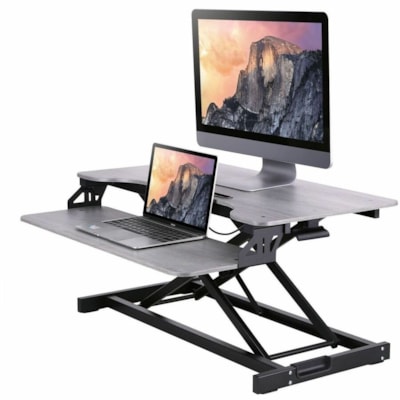 Rocelco Hi-Lift 31-1/2" Sit-Stand Adjustable Desk Riser/Converter, Grey - Height Adjustable - Assembly Required ble Desk Riser/Standing Desk C onverter