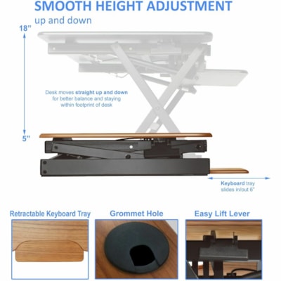 Rocelco 32"W-18"H Adjustable Desk Riser - 35 lb (15875.73 g) Load Capacity - 18" (457.20 mm) Height x 32" (812.80 mm) Width x 20.50" (520.70 mm) Depth - Desk - Teak - For Monitor, Notebook - Adjustable, Ergonomic, Keyboard Tray, Grommet, Cable Management esk Riser 