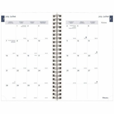 Brownline Academic Weekly Planner Blossom 2024-2025, Bilingual, CA114BPG - Academic - Weekly, Monthly - 13 Month - July 2024 to July 2025 - 1 Week Double Page Layout - 5" (127 mm) x 8" (203.20 mm) Sheet Size - Twin Wire - Multicolor - Paper - Blossom Navy Poly Cover - Monthly Planner, Ruled, Sticker  