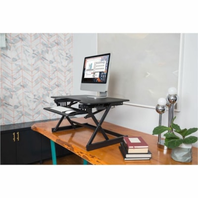 Rocelco ADR2 Adjustable Desk Riser with EVR - 35 lb (15875.73 g) Load Capacity - 2 Devices Supported - 16.70" (424.18 mm) Height x 32" (812.80 mm) Width x 23.60" (599.44 mm) Depth - Desk, Freestanding - Matte - Metal, Medium Density Fiberboard (MDF), Laminate - Black - For Monitor, Notebook, Keyboar esk Riser 