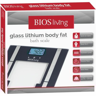 BIOS Medical Glass Lithium Body Fat Scale - 330 lb (149685.48 g) / 330.69 lb (150000 g) Maximum Weight Capacity 5 YR WARRANTY 