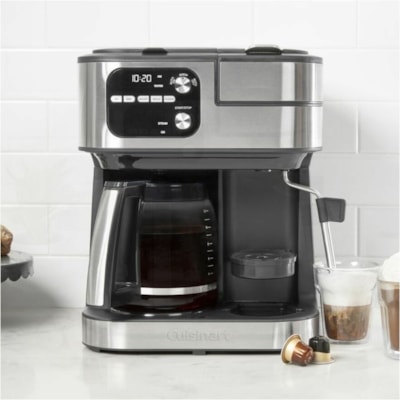 Cuisinart Coffee Center Barista Bar 4-In-1 Coffeemaker - Programmable - Water Filter - 2.13 L - 10 Cup(s) - Multi-serve - Coffee Strength Setting - K-Cup Pod/Capsule Brand - Timer - Silver, Stainless Steel - Metal, Stainless Steel Body - Glass Carafe - Charcoal Filter  