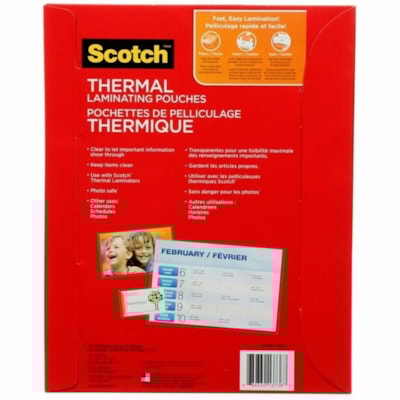 Scotch - Pochettes de pelliculage thermique Scotch®, TP3854-100-C, 3 mil, 100/paquet - Sheet Size Supported : format lettre largeur de 8,50 po (215,90 mm) x longueur de 11 po (279,40 mm) - Laminating Pouch/Sheet Size : largeur de 9 po (228,60 mm) x longueur de 11,50 po (292,10 mm) x épais TP3854-100-C 9INX11.5IN (228MMX291MM)
