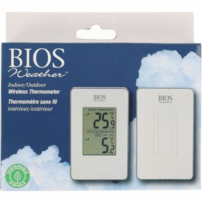 BIOS Weather Wireless Indoor/Outdoor Thermometer - 31°F (-35°C) to 158°F (70°C) - Wireless, Memory Function - For Indoor/Outdoor - White -35°C TO 70°C/ -31°F TO 158°F MIN / MAX MEMORY