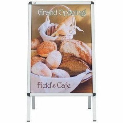 Quartet Improv Sign Holder - 24" (609.60 mm) Width x 50" (1270 mm) Height - Double Sided - Freestanding, Weather Resistant, Anti-glare, Foldable, Rounded Corner, Dry Erase Surface, Non-slip - Outdoor, Indoor - Aluminum, Plastic - Silver DOUBLE SIDED QUARTET 