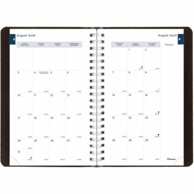 Blueline Daily/Monthly Academic Planner, Bilingual, Black (CA201B.BLK) - Academic - Daily, Monthly - 12 Month - August 2025 to July 2026 - 5" (127 mm) x 8" (203.20 mm) Sheet Size - Twin Wire - Black - Paper - Vicuana Cover - Task List, Goal Section, Schedule Section, Notes Section, Planning Space, P  