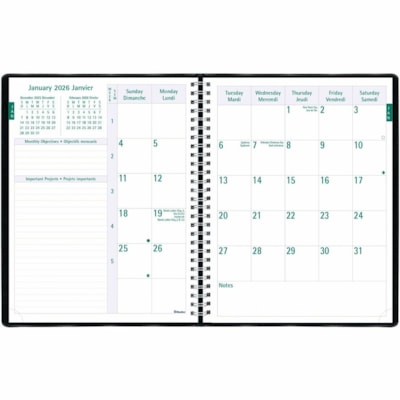 Blueline 2026 Timanager 13-Month Weekly/Monthly Planner - December to December - 8-1/2" x 6-3/4" - Black - Bilingual - Weekly, Monthly - 13 Month - December 2025 to December 2026 - 7:00 AM to 7:30 PM - Half-hourly - Monday - Friday - 6 3/4" (171.45 mm) x 8 1/2" (215.90 mm) Sheet Size - Twin Wire - B  