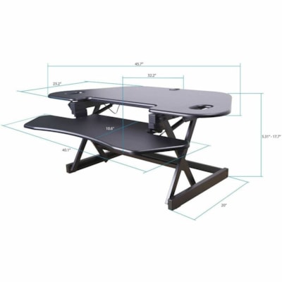 Rocelco 46" Sit-to-Stand Corner Desk and Dual Monitor Mount - Black - 1 Unit al Monitor Mount 