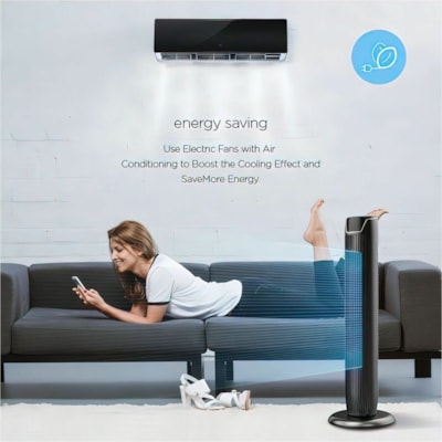 Ecohouzng - Ventilateur sur pied CT50030GTFA - diamètre du ventilateur 42 po (1066,80 mm) - 3 Vitesse - Hauteur réglable, Oscillant, Affichage LED - hauteur de 40,80 po (1036,32 mm) x largeur de 7,70 po (195,58 mm) x profondeur de 7,20 po (182,88 mm) - Métal - Noir  fan 