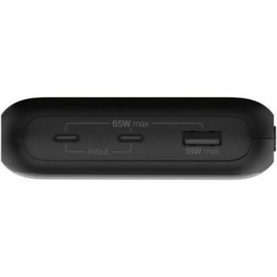Belkin 65W 3-port USB Power Bank w/ Digital Display - 20K mAh - 2xUSB-C, 1xUSB-A - Portable Charger - w/ USB-C to USB-C Cable - Black - For Universal, Smartphone, Tablet PC, Notebook, iPad, iPad Pro, iPad mini, MacBook Air, MacBook Pro, iPhone, Nintendo Switch - 20000 mAh - 3 x USB - Black nk with Digital Display - 20K mAh - 2xUSB-C  1xUSB