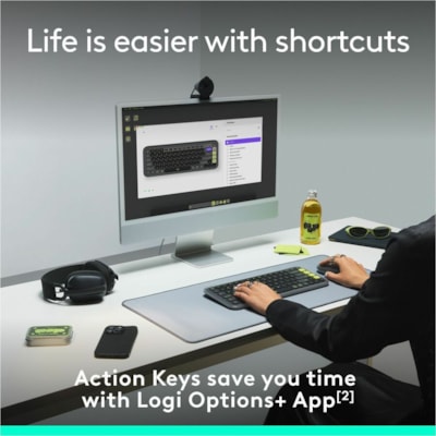 Logitech POP Icon Keys Keyboard - Wireless Connectivity - Bluetooth - 5.1 - 32.81 ft (10000 mm) - USB Interface - Easy-Switch, Power Switch Hot Key(s) - ChromeOS, Windows 10, Windows 11, Mac OS X 12.0 Monterey, Linux, Android 12, iOS 15, iPadOS 15 - PC, Mac - Recycled Plastic - AAA Battery Size Supp  WRLS 