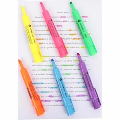 Grand & Toy Fluorescent Highlighters, Assorted Colours, Chisel Tip, 6/PK - Chisel Pen Point - Chisel Marker Point - Fluorescent Assorted Ink - Assorted Barrel - 6 / Pack YEL PNK GRN ORG BLU AND VIOLET CHISEL TIP