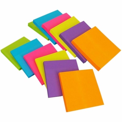 Grand & Toy Adhesive Note - 3" (76.20 mm) Flag/Note Width x 3" (76.20 mm) Flag/Note Length - Square - 100 Sheets per Pad - Unruled - Deep Orange, Deep Blue, Deep Green, Deep Pink, Deep Purple, Deep Yellow - Removable, Repositionable, Self-adhesive, Self-stick, Residue-free - 12 / Pack 100 SHEETS/PAD 12PK 12 PADS/PACK