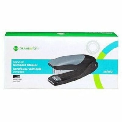 Grand & Toy Stand-Up Compact Stapler - Staples Upto 20 of 20lb Paper - Holds Upto 105 Staple - Half Strip - Staple Size: 1/4" (6.35 mm) - Black, Gray - Plastic, Metal 20 SHT CAPACITY 