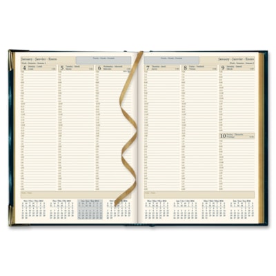 Brownline Aristo Bonded Leather Weekly Executive Appointment Book - Julian Dates - Weekly - January to December - 7:00 AM to 6:00 PM - Quarter-hourly - 1 Week Single Page Layout - 7 5/8" (193.68 mm) x 10 7/8" (276.23 mm) Sheet Size - Sewn - Assorted - Leather - Hard Cover, Ribbon Marker, Maps - 1 Ea  