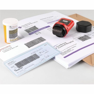 Trodat Roller Stamp - 1" (25.40 mm) Impression Width - Black - Shipping - Recycled RED MOUNT  NO REFILLS 