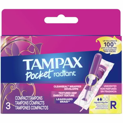 Tampax Radiant Tampon - Regular - Odor-free, Dye-free, Latex-free, Anti-leak - 18/Pack - 54 Each TRIAL QPS 54EA TOTAL 