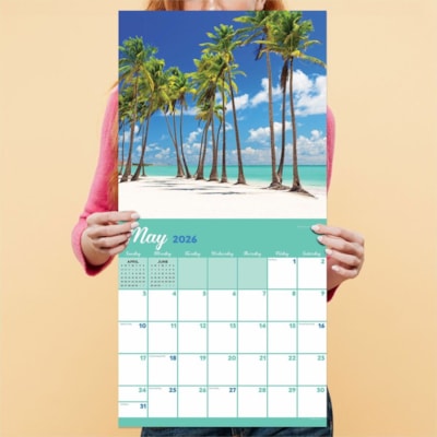 TF Publishing 2026 Tropical Beaches Wall Calendar - Monthly - 12 Month - January 2026 to December 2026 - 12" (304.80 mm) x 24" (609.60 mm) Sheet Size - Wall Mount - Multi - Paper - Monthly Grid, Plastic-free, Bonus Month  