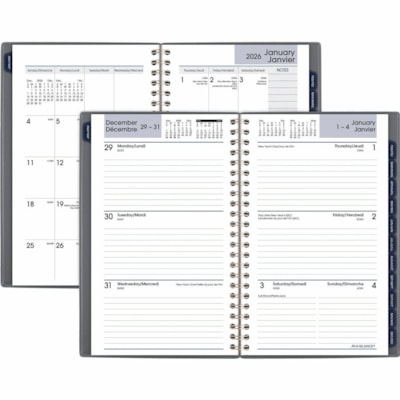 At-A-Glance 2026 Traditional Weekly/Monthly Planner - 8" H x 5" W - Grey - Bilingual - Weekly, Monthly - 12 Month - January 2026 to December 2026 - 1 Week, 1 Month Double Page Layout - 5" (127 mm) x 8" (203.20 mm) Sheet Size - Spiral Bound - Paper - Dark Gray Polypropylene, Poly Cover - Monthly Tab, 12 MONTHS (JANUARY-DECEMBER) BILINGUAL