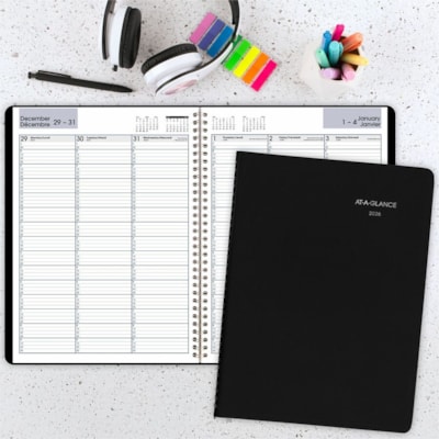 At-A-Glance 2026 Weekly Appointment Book - 11" H x 8" W - Black - Bilingual - Weekly - 12 Month - January 2026 to December 2026 - Quarter-hourly, 7:00 AM to 9:45 PM - Monday - Friday, 7:00 AM to 6:45 PM - Saturday - 1 Week Double Page Layout - 8" (203.20 mm) x 11" (279.40 mm) Sheet Size - Spiral Bou BILINGUAL 8X11 BLK SIM.LEATHER 