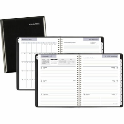 At-A-Glance 2026 Executive Weekly/Monthly Planner - 8-3/4" H x 6-7/8" W - Black - English - Weekly, Monthly - 12 Month - January 2026 to December 2026 - 1 Week, 1 Month Double Page Layout - 6 7/8" (174.63 mm) x 8 3/4" (222.25 mm) Sheet Size - Spiral Bound - Paper - Black Simulated Leather, Faux Leat 6-7/8 X 8-3/4 BLK ENGLISH 