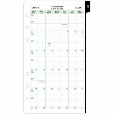 Day-Timer 2026 Dated Refill 2-Pages/Week Portable - 6-3/4" H x 3-3/4" W - Bilingual - Weekly - 12 Month - January 2026 to December 2026 - 8:00 AM to 5:00 PM - Hourly - Monday - Friday, 8:00 AM to 12:00 PM - Hourly - Saturday - Sunday - 1 Week Double Page Layout - 3 3/4" (95.25 mm) x 6 3/4" (171.45 m 3.75X6.75 BILINGUAL 30% PCW