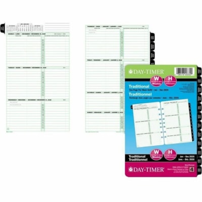 Day-Timer Refill Weekly Desk Size 2PPW Bilingual - Desk - Weekly - 12 Month - January 2025 to December 2025 - 1 Day, 1 Week Double Page Layout - 5 1/2" (139.70 mm) x 8 1/2" (215.90 mm) Sheet Size - 7 x Holes - Paper - Reference Month, Planner Page, Auto Mileage - 1 Each 5.5X8.5 30% PCW